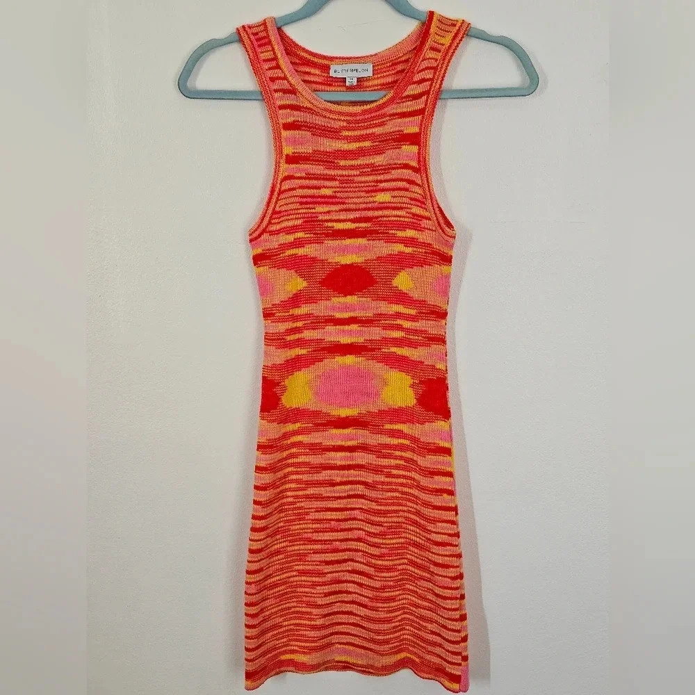 Buttermelon Space Dye Knit Mini Dress Orange Pink‎ Yellow Racerback Medium